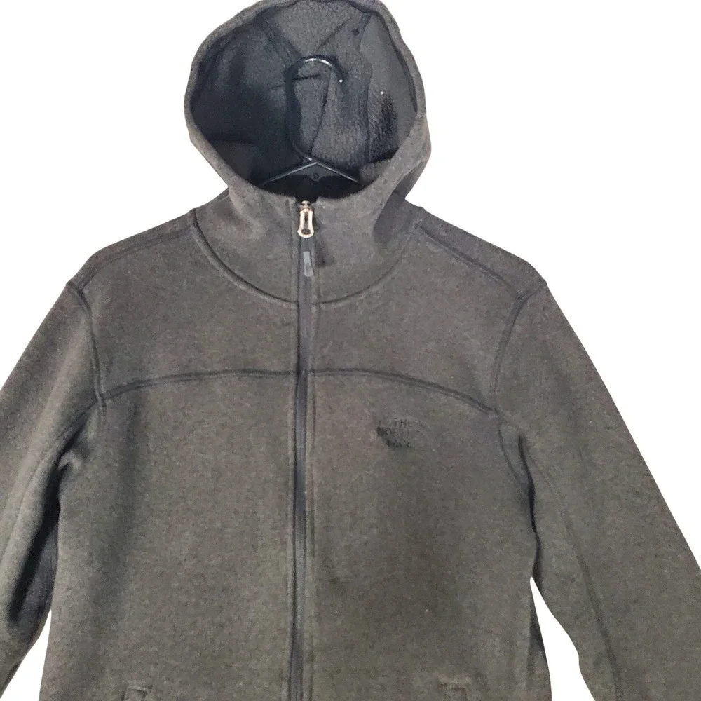 The North Face Mens Gray Sweater Fleece Full Zip Hooded Jacket Charcoal Heather